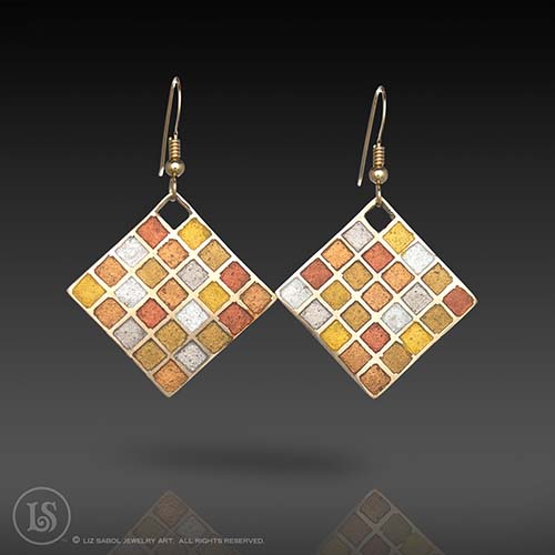 Grids Earrings, Bronze