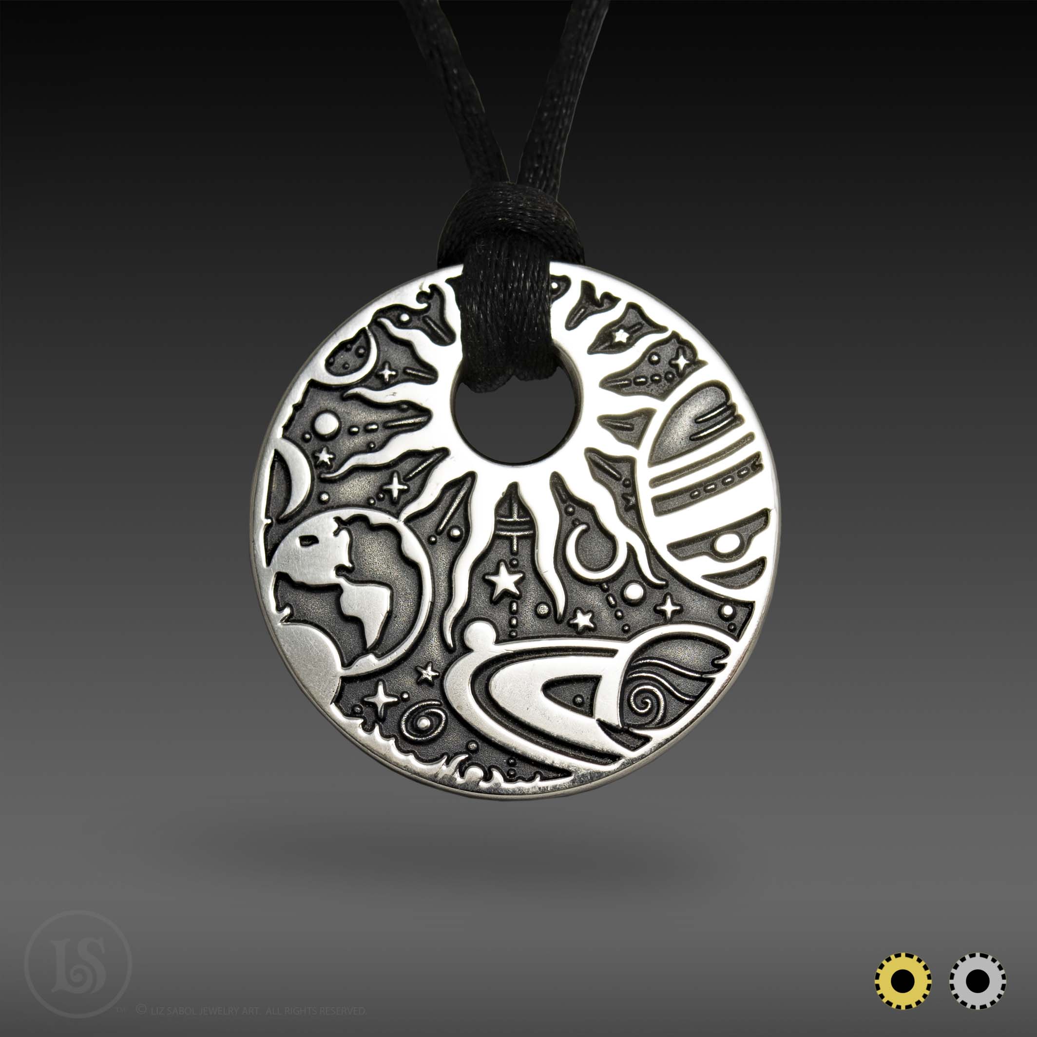 Solar System Black Pendant, Sterling Silver 