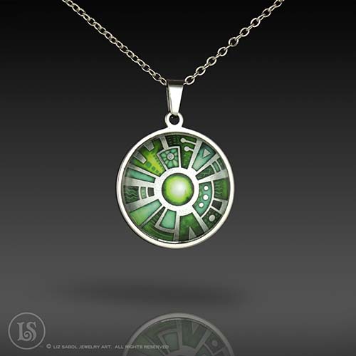 Radial Green Pendant, Glass, Stainless Steel