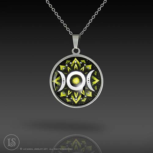 Triple Goddess, WC Green Pendant, Glass, Stainless Steel