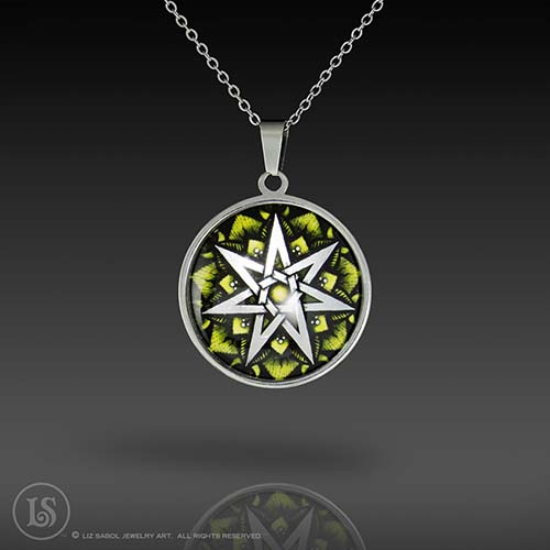 Septagram, WC Green Pendant, Glass, Stainless Steel